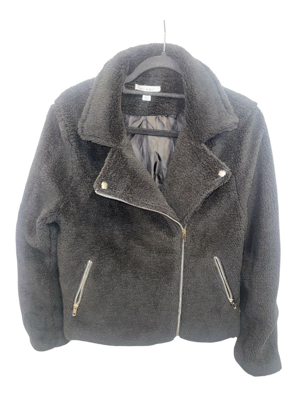 miami Black Faux Shearling Moto Jacket